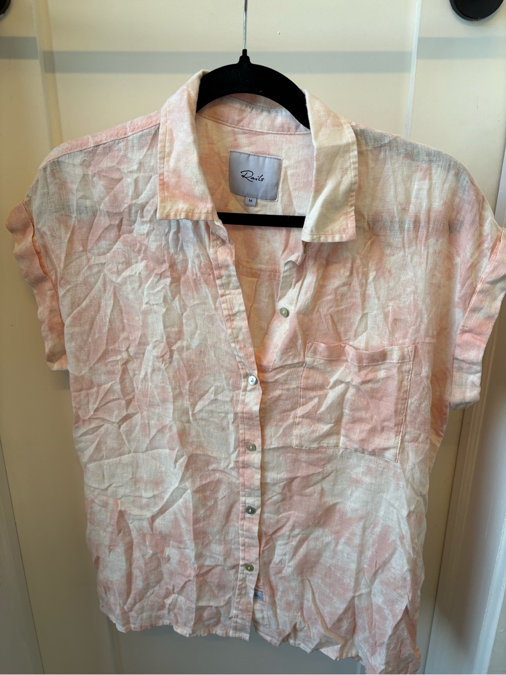 Rails Pink and White Tie-Dye Short Sleeve Button-Up